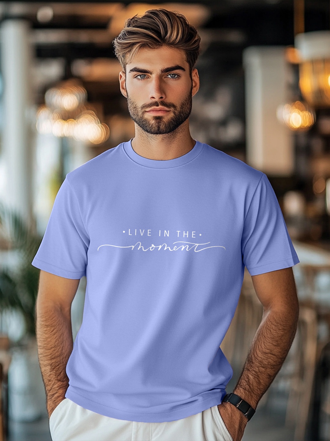 NOBERO Men Typography Printed T-shirt, Blue