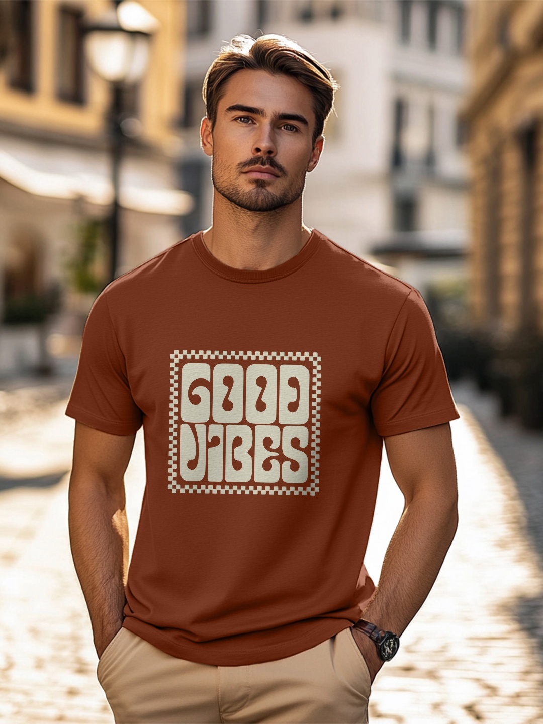 

NOBERO Men Typography Printed T-shirt, Brown