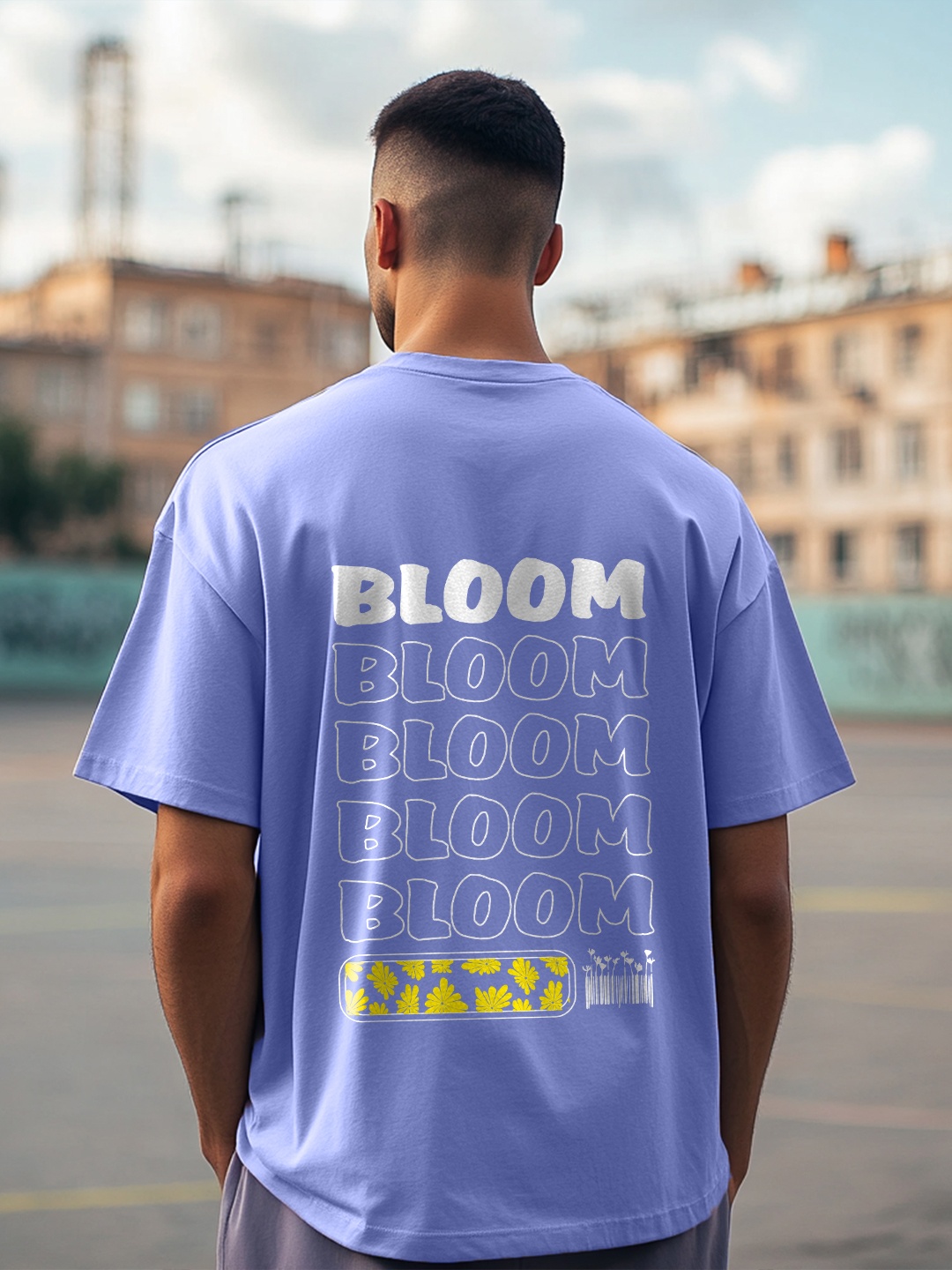 

NOBERO Men Typography Printed Drop-Shoulder Sleeves T-shirt, Blue