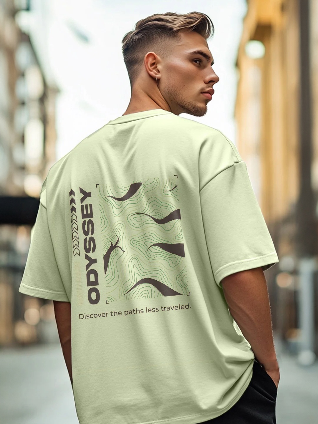 

NOBERO Men Typography Printed Drop-Shoulder Sleeves T-shirt, Green
