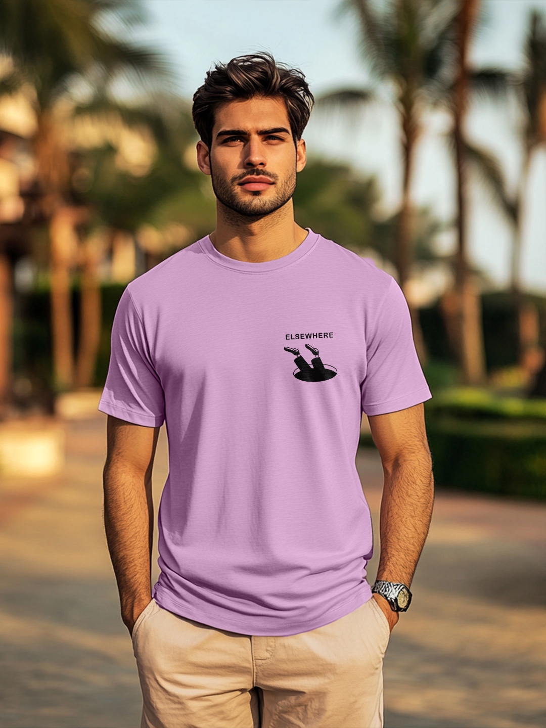 

NOBERO Men Printed T-shirt, Mauve