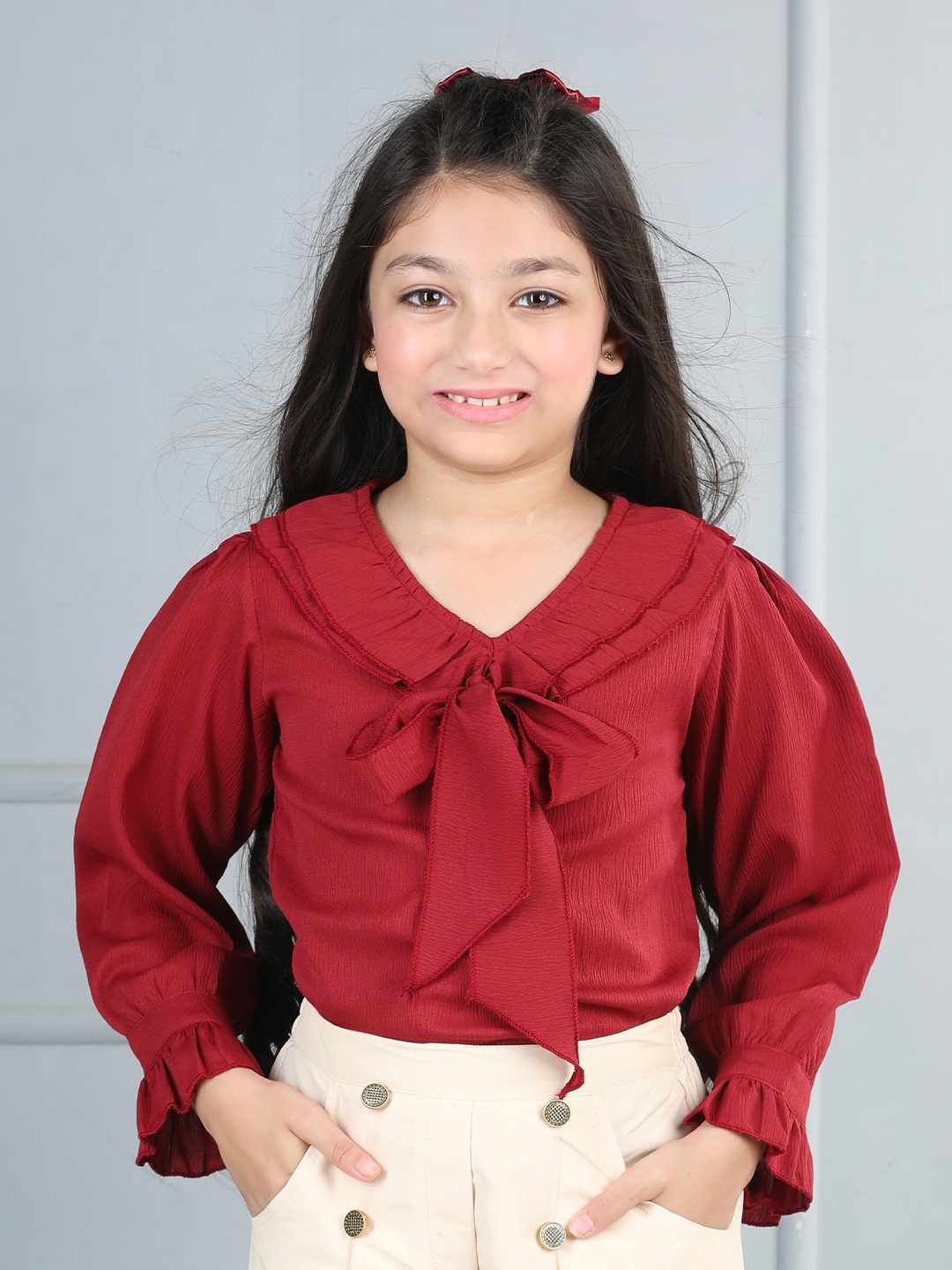 

Cutiekins Girls Flared Sleeve Ruffles Top, Maroon