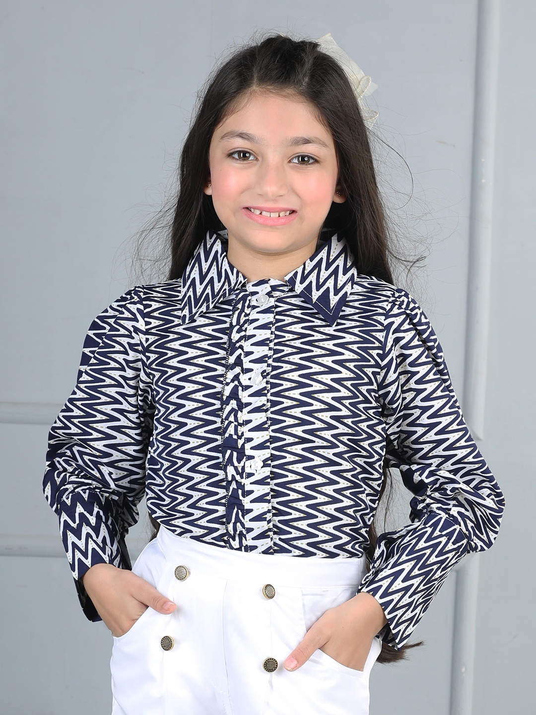 

Cutiekins Girls Geometric Printred Shirt Style Top, Navy blue