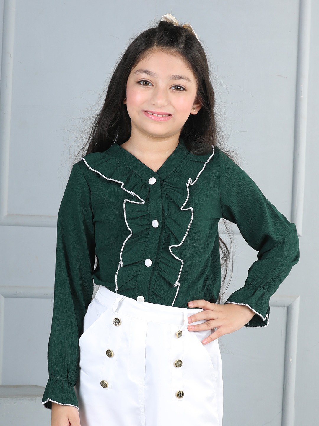 

Cutiekins Girls Ruffles Shirt Style Top, Green