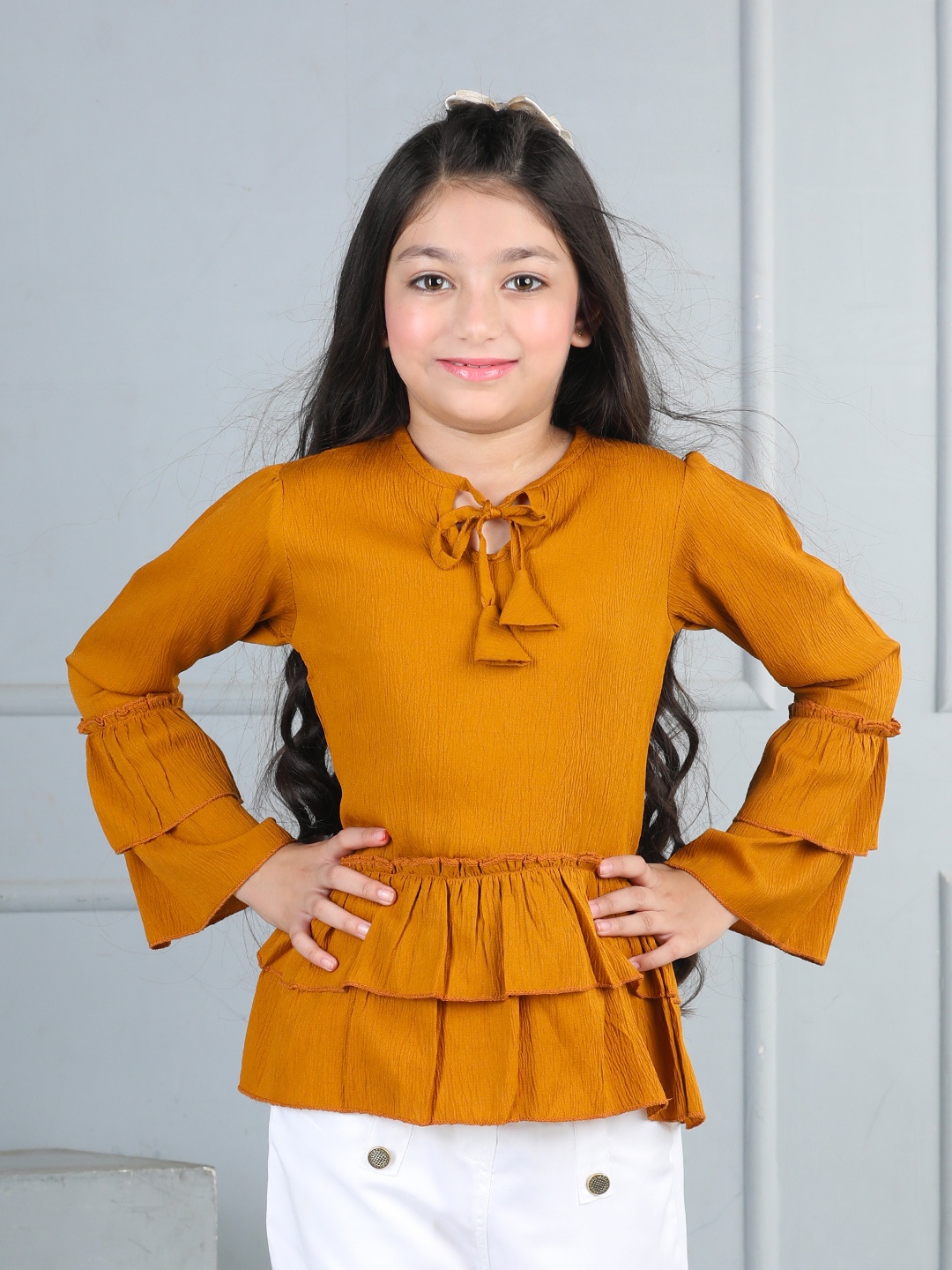 

Cutiekins Girls Flared Sleeve Layered Tiered Top, Mustard
