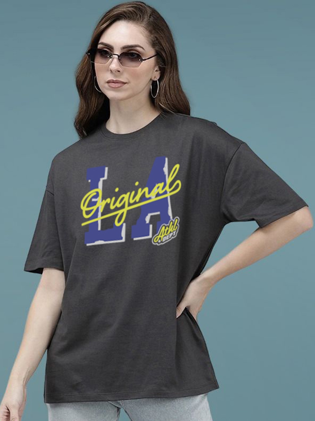 

DressBerry Women Typography Printed Drop-Shoulder Sleeves Boxy T-shirt, Grey