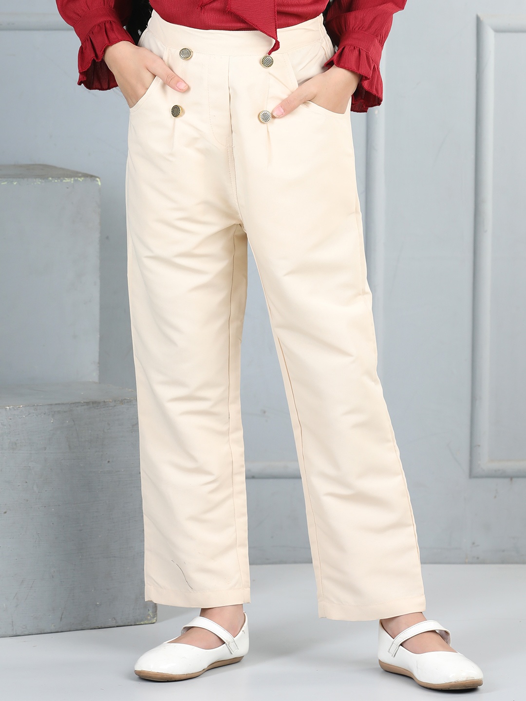 

Cutiekins Girls Mid-Rise Regular Fit Trousers, Beige