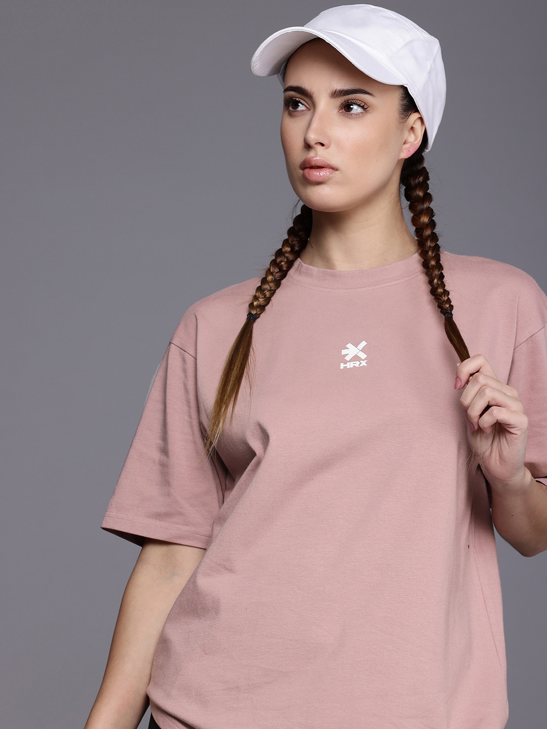 

HRX by Hrithik Roshan Lifestyle Drop-Shoulder Sleeves Oversized T-shirt, Mauve