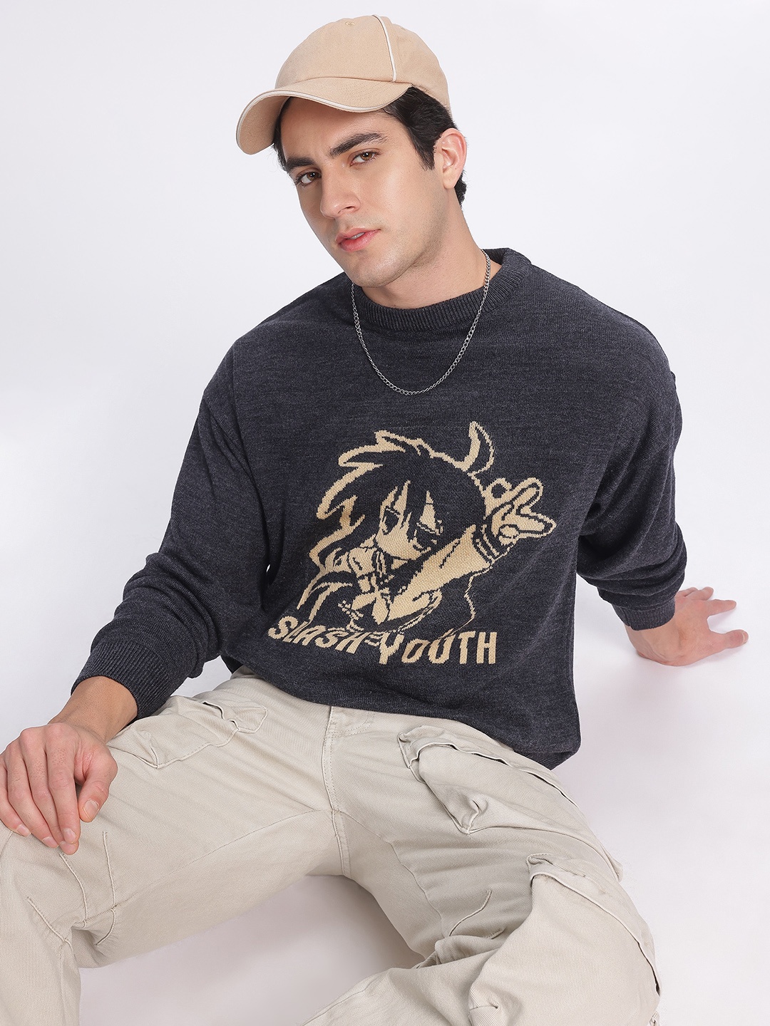 

glitchez Street Art Graphic Oversized Pullover, Charcoal