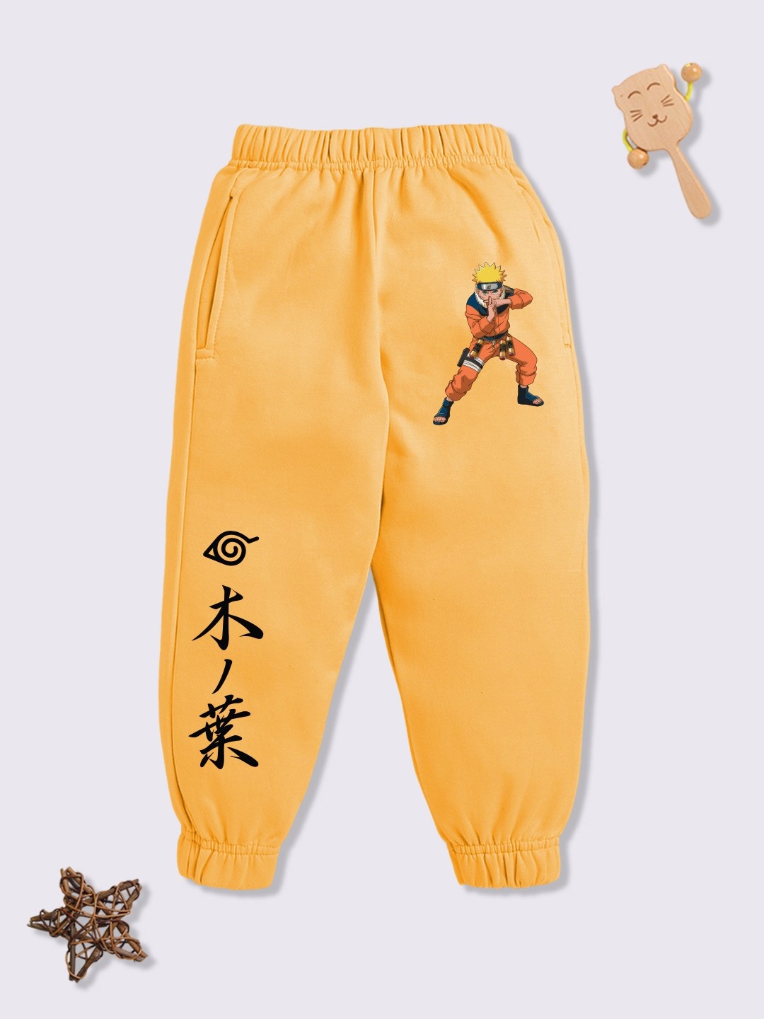 

YK X Minute Mirth Boys Graphic Printed Joggers, Mustard