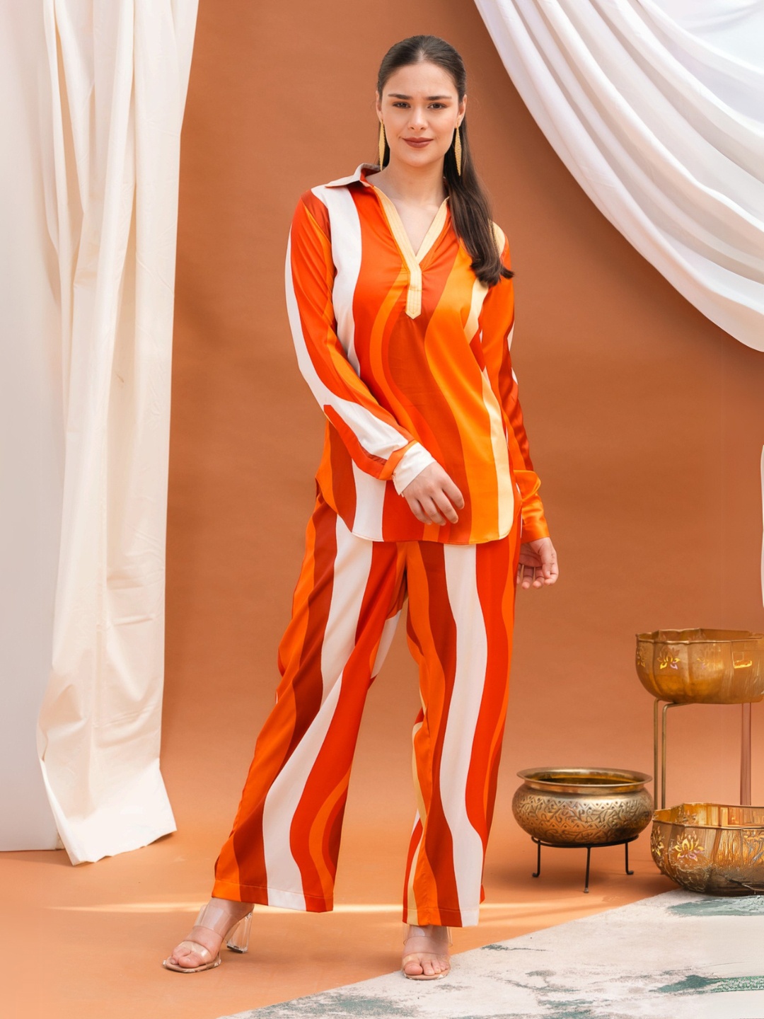 

Svamsa Printed Tunic With Trousers Co-Ords, Orange