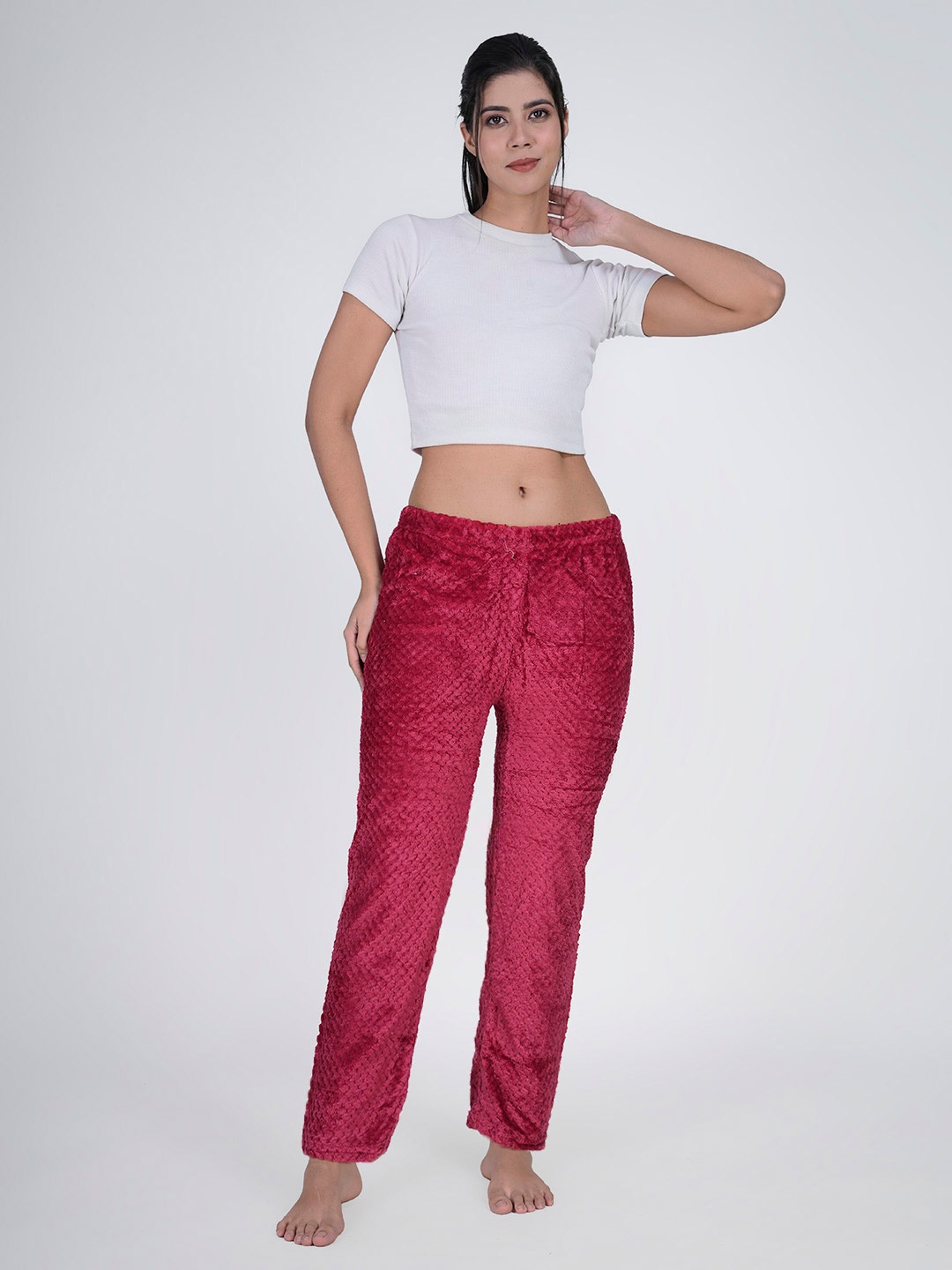 

Aartej Women Mid-Rise Winter Lounge Pants, Red