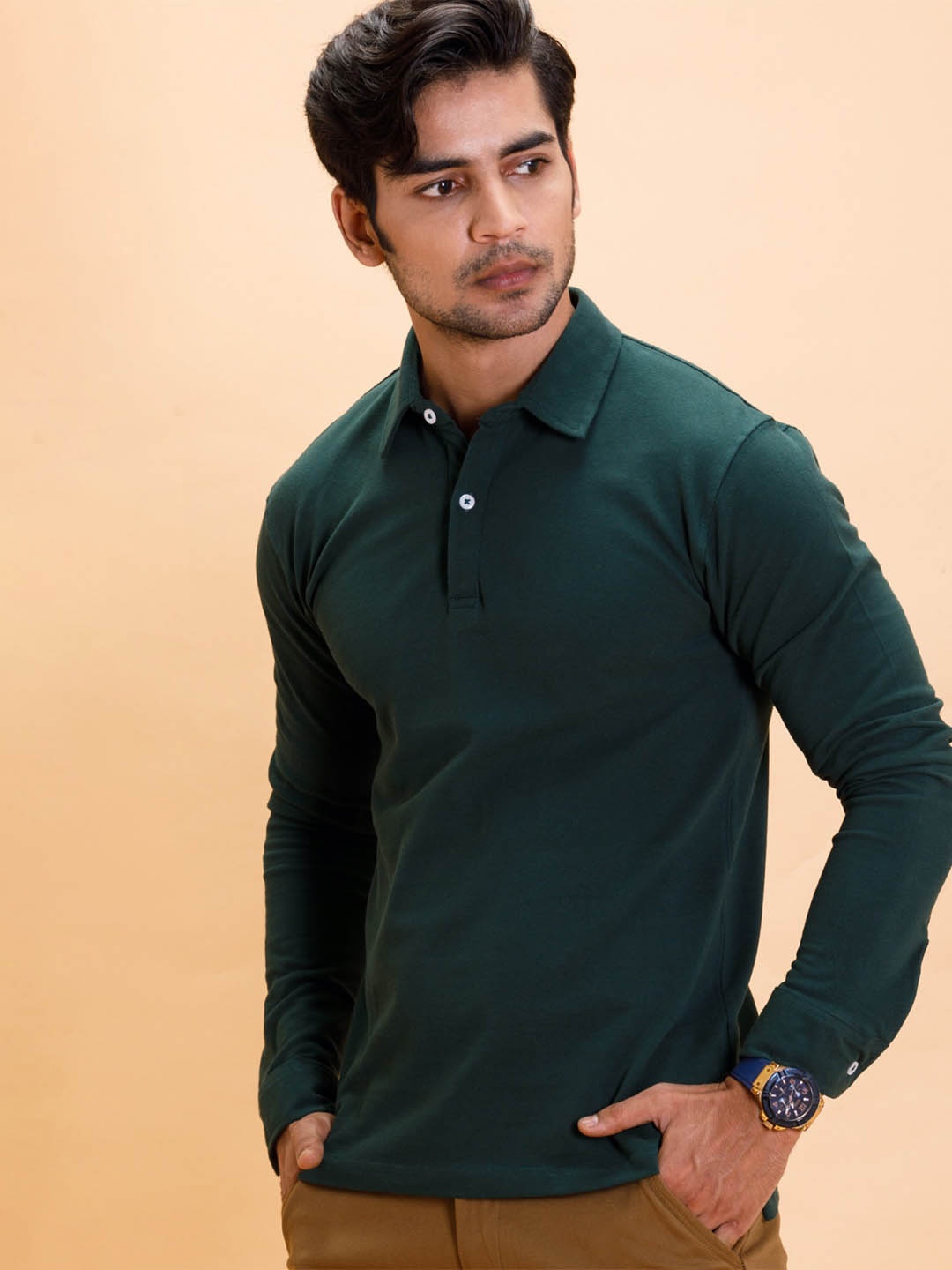 

FREBANO Men Polo Collar Bio Finish Pockets T-shirt, Green