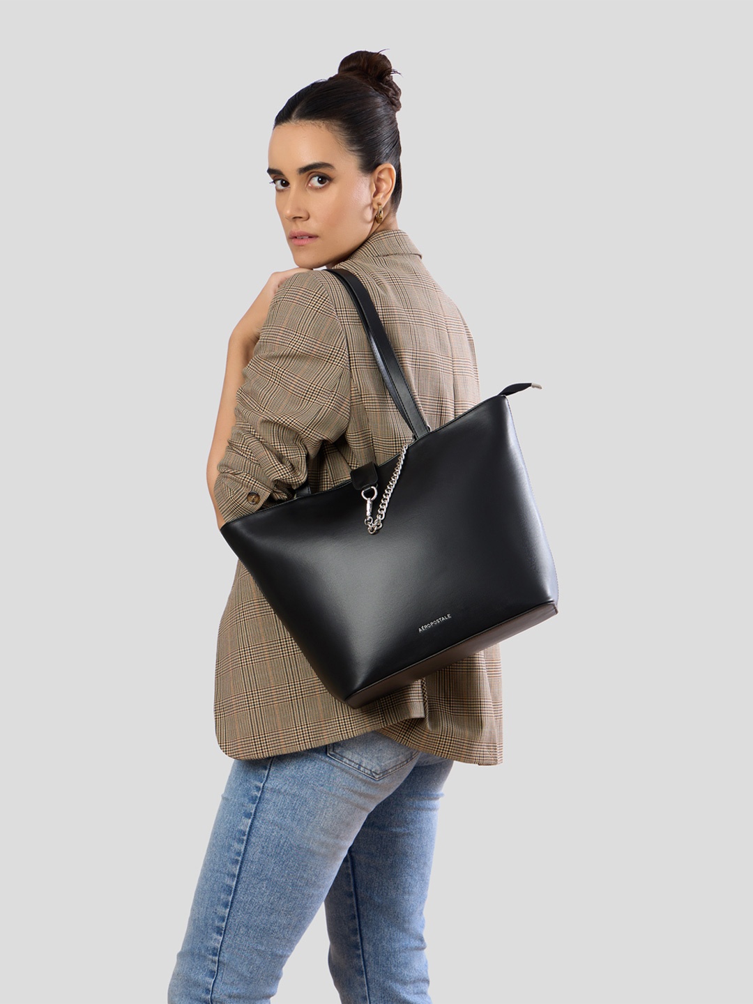 

Aeropostale PU Oversized Structured Tote Bag, Black
