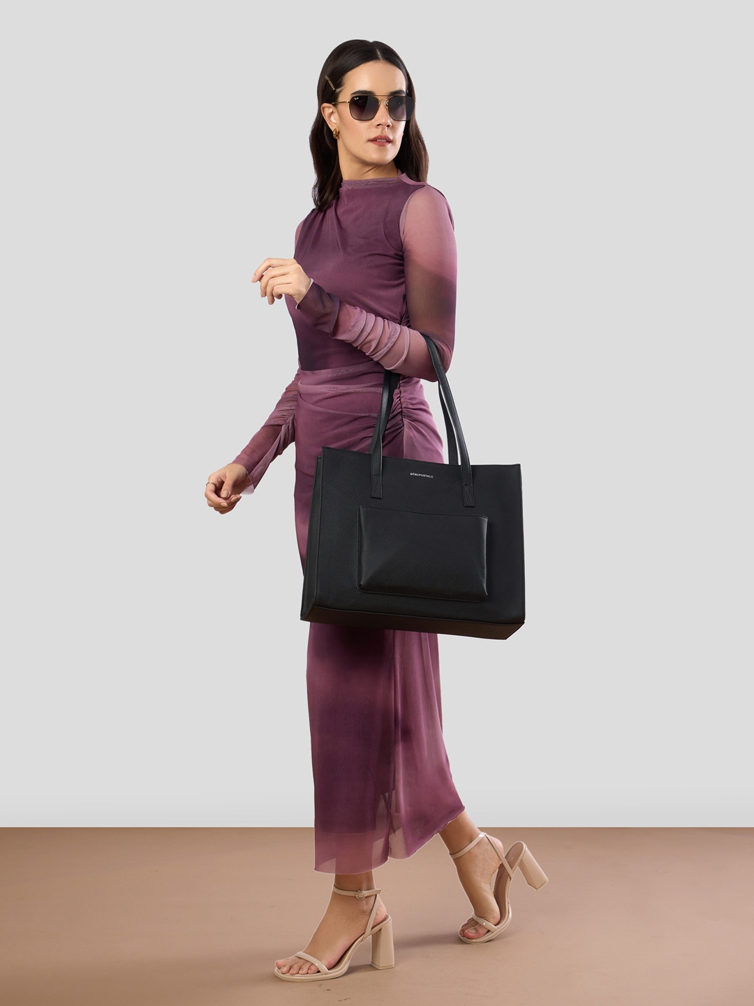 

Aeropostale PU Structured Tote Bag, Black