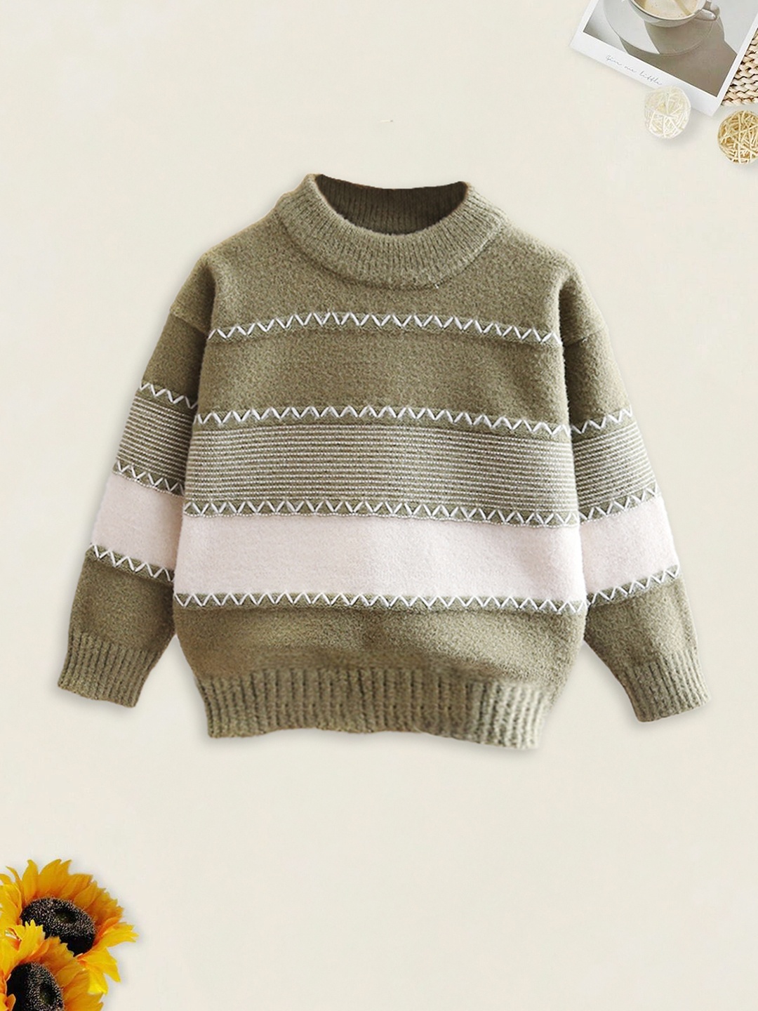

FOREVER FRIDAY Boys Striped Round Neck Pullover, Olive