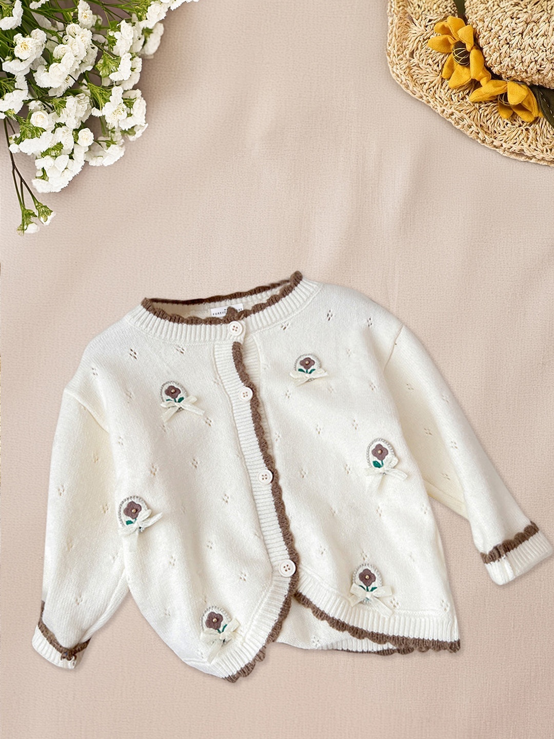 

FOREVER FRIDAY Girls Floral Printed Cardigan, White