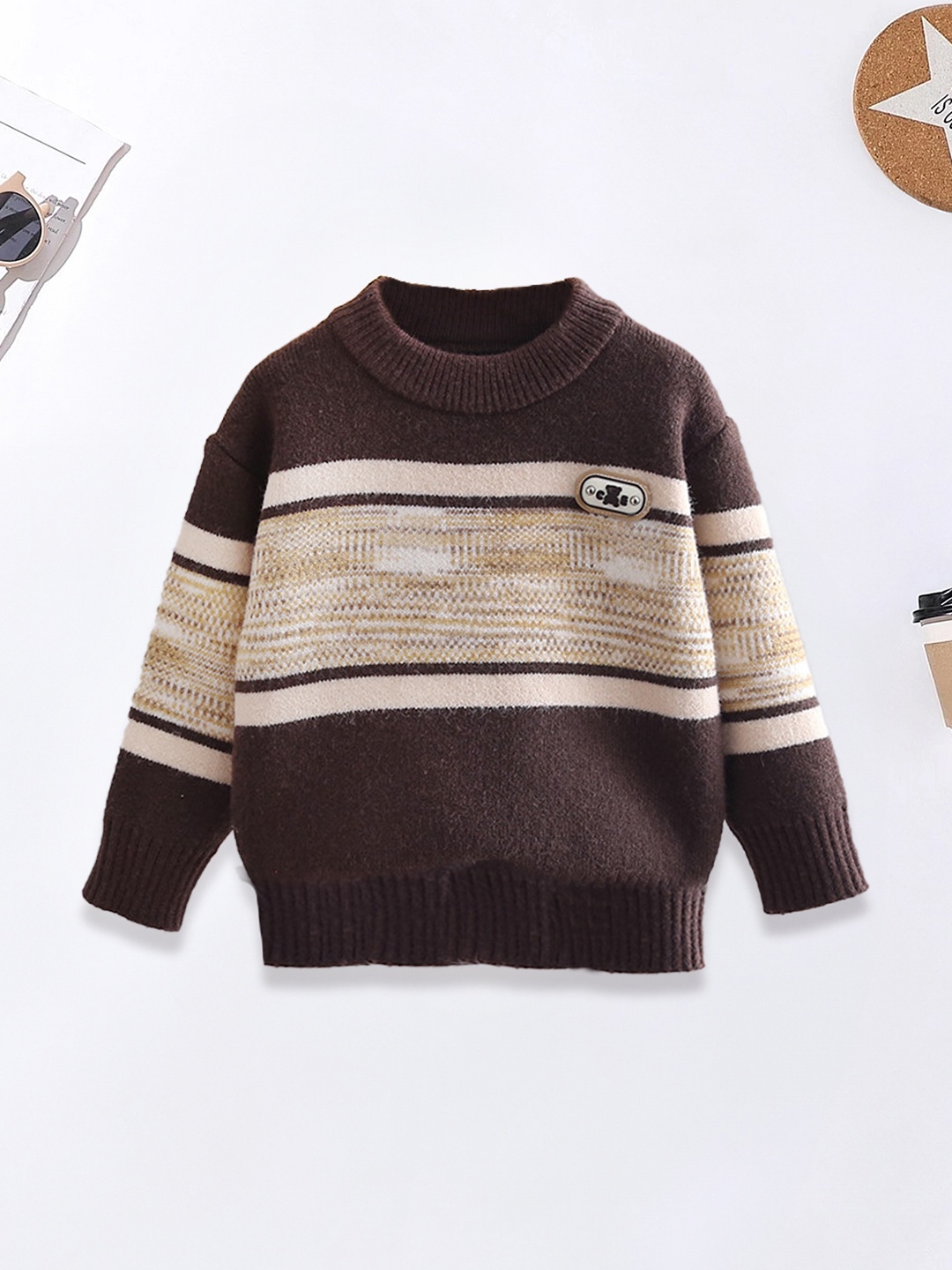 

FOREVER FRIDAY Boys Colourblocked Pullover Sweater, Brown