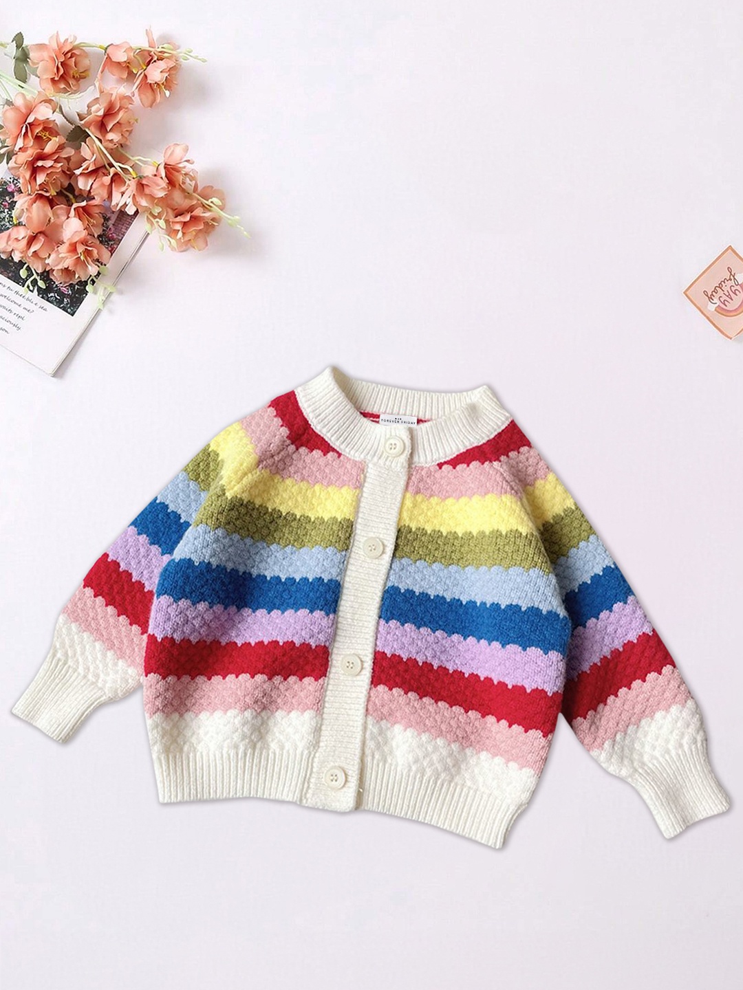 

FOREVER FRIDAY Girls Self Design Striped Cardigan, Yellow