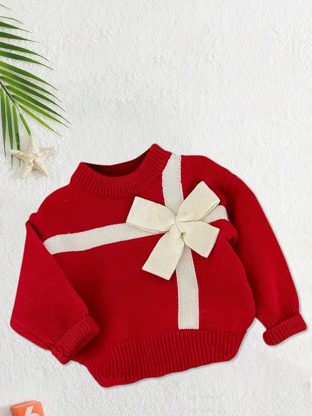 

FOREVER FRIDAY Girls Cotton Self Design Pullover, Red