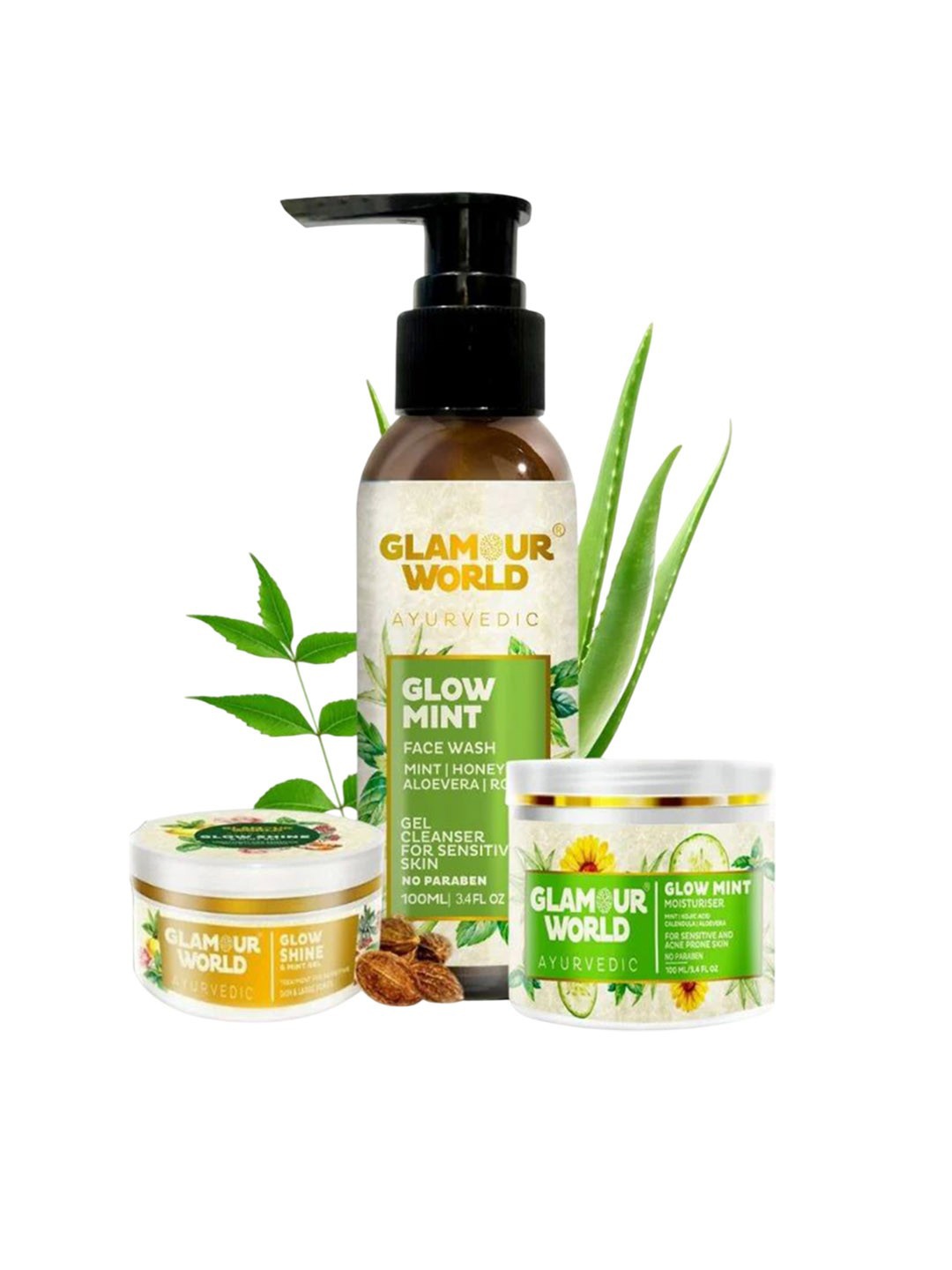 

Glamour World Ayurvedic Set Of 3 Face Wash-100ml With Moisturizer-100ml & Mint-50ml, Green