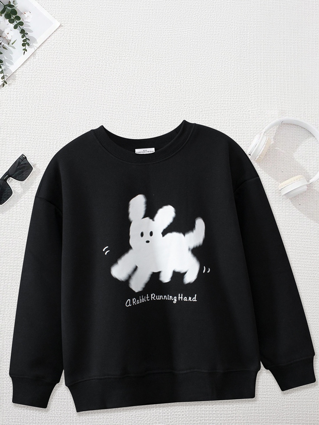 

FOREVER FRIDAY Boys Cotton Graphic Printed Pullover Sweatshirt, Black