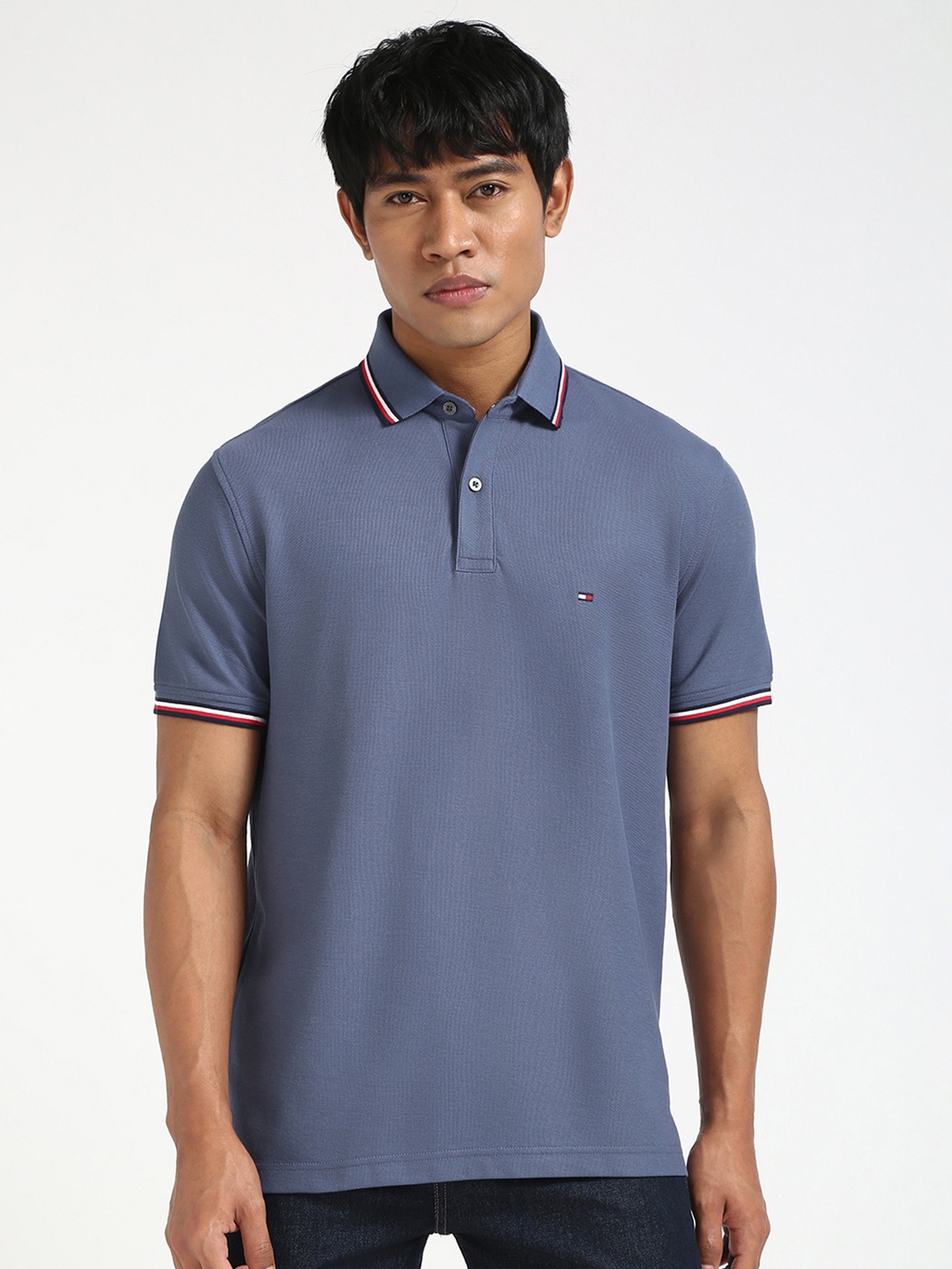 

Tommy Hilfiger Men Solid Polo Collar Cotton T-shirt, Blue