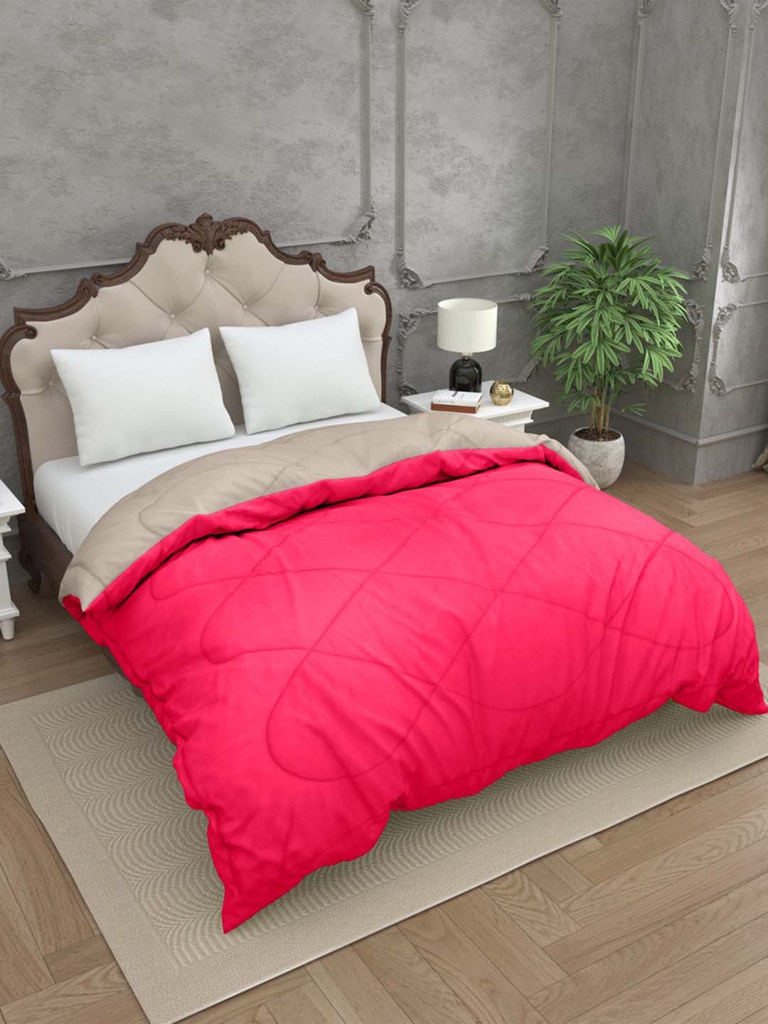 

BED-SHEET.COM Off White & Pink Microfiber Mild Winter 300 GSM Double Bed Comforter