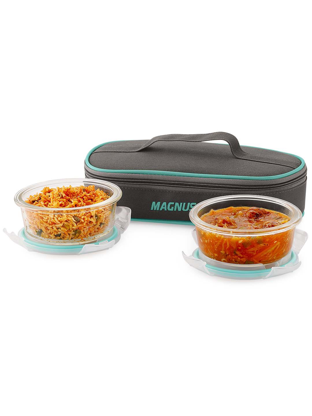 

Magnus Vivid Solid 800ml Glass Lunch Box with 2 Round Borosilicate Containers & Pouch, Transparent