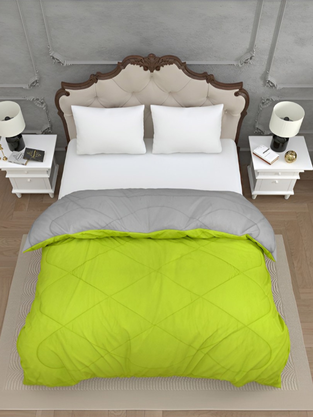 

BED-SHEET.COM Grey & Green Microfiber Mild Winter 300 GSM Double Bed Comforter