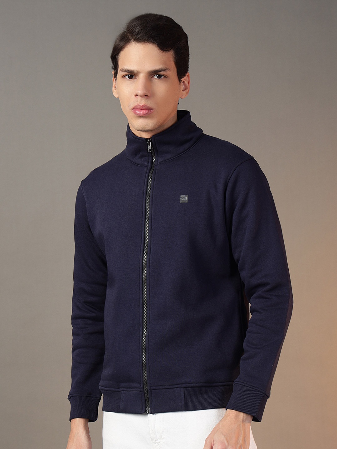 

FCK GOLD Men High Neck Front-Open Sweatshirt, Navy blue