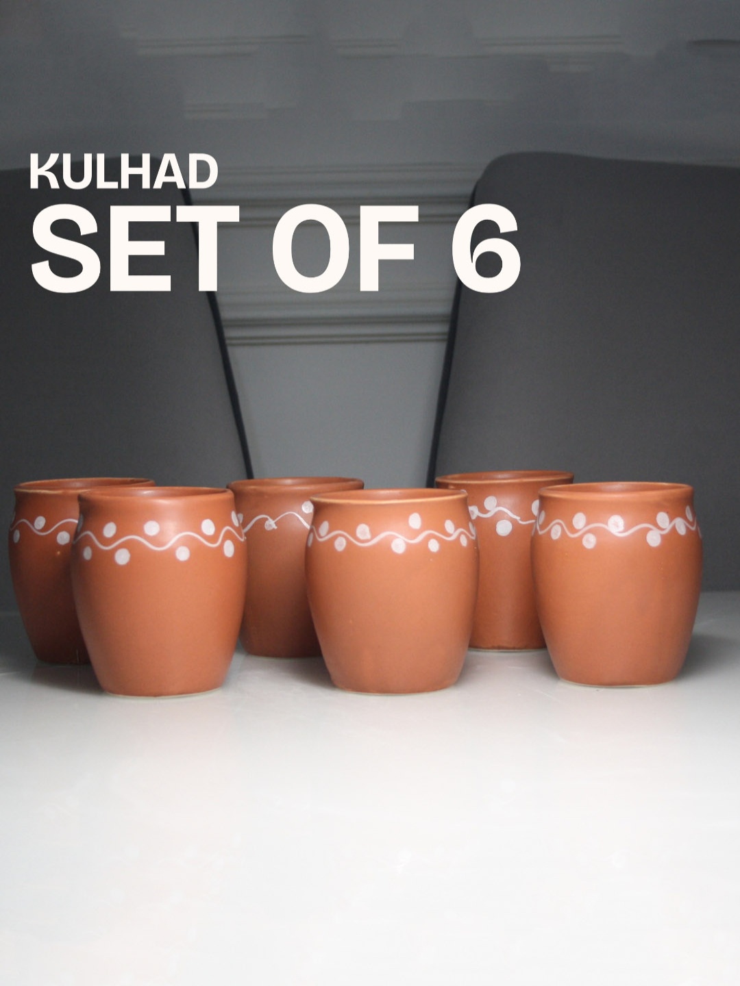 

MODEFE Brown & White Ethnic Motifs Printed Ceramic Matte Kulladhs Set of Cups and Mugs