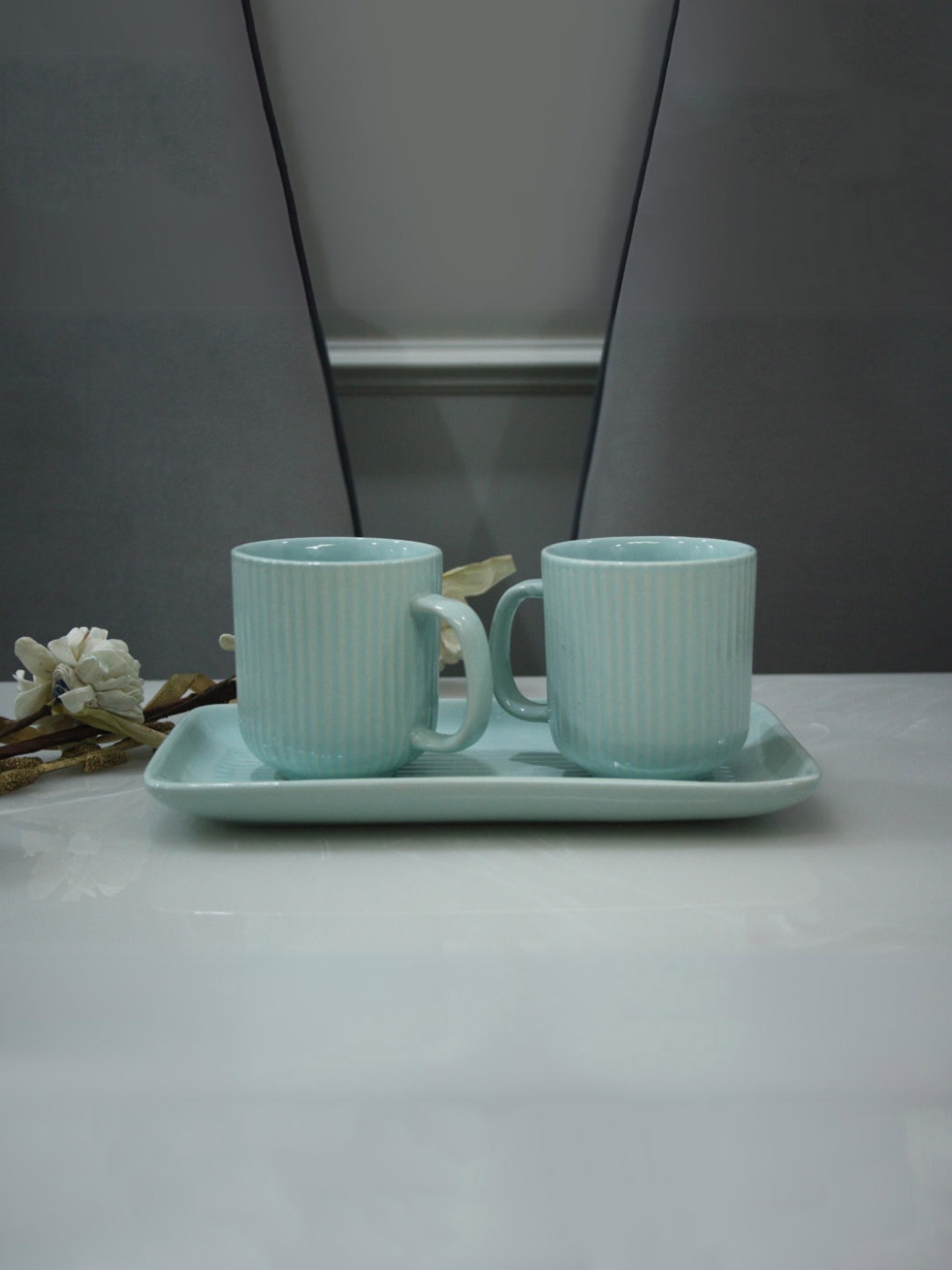 

MODEFE Green Textured Ceramic Glossy Cups Set of Cups and Mugs