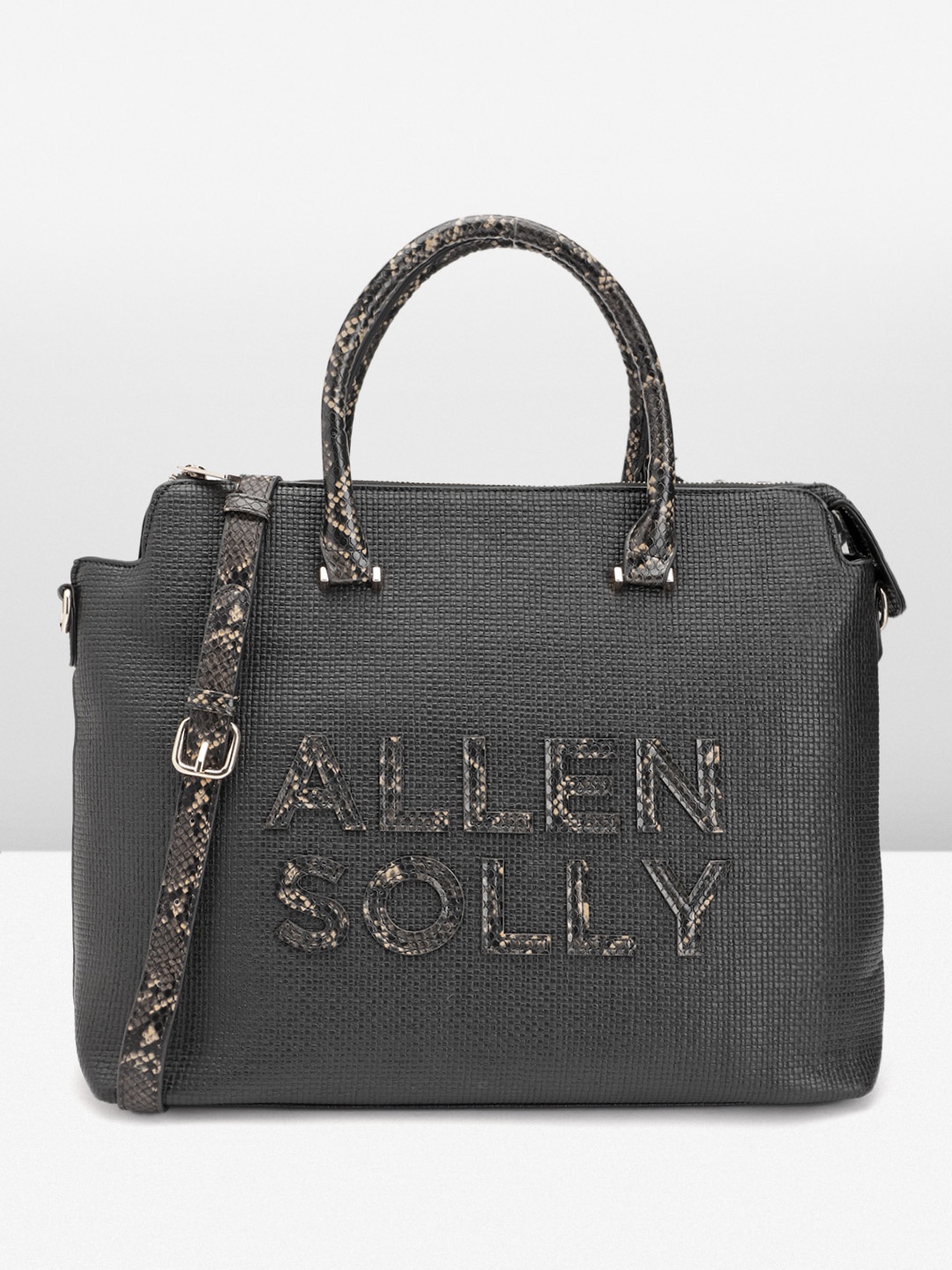 

Allen Solly Snake Skin Textured Structured Handheld Bag with 12" Laptop Sleeve, Black