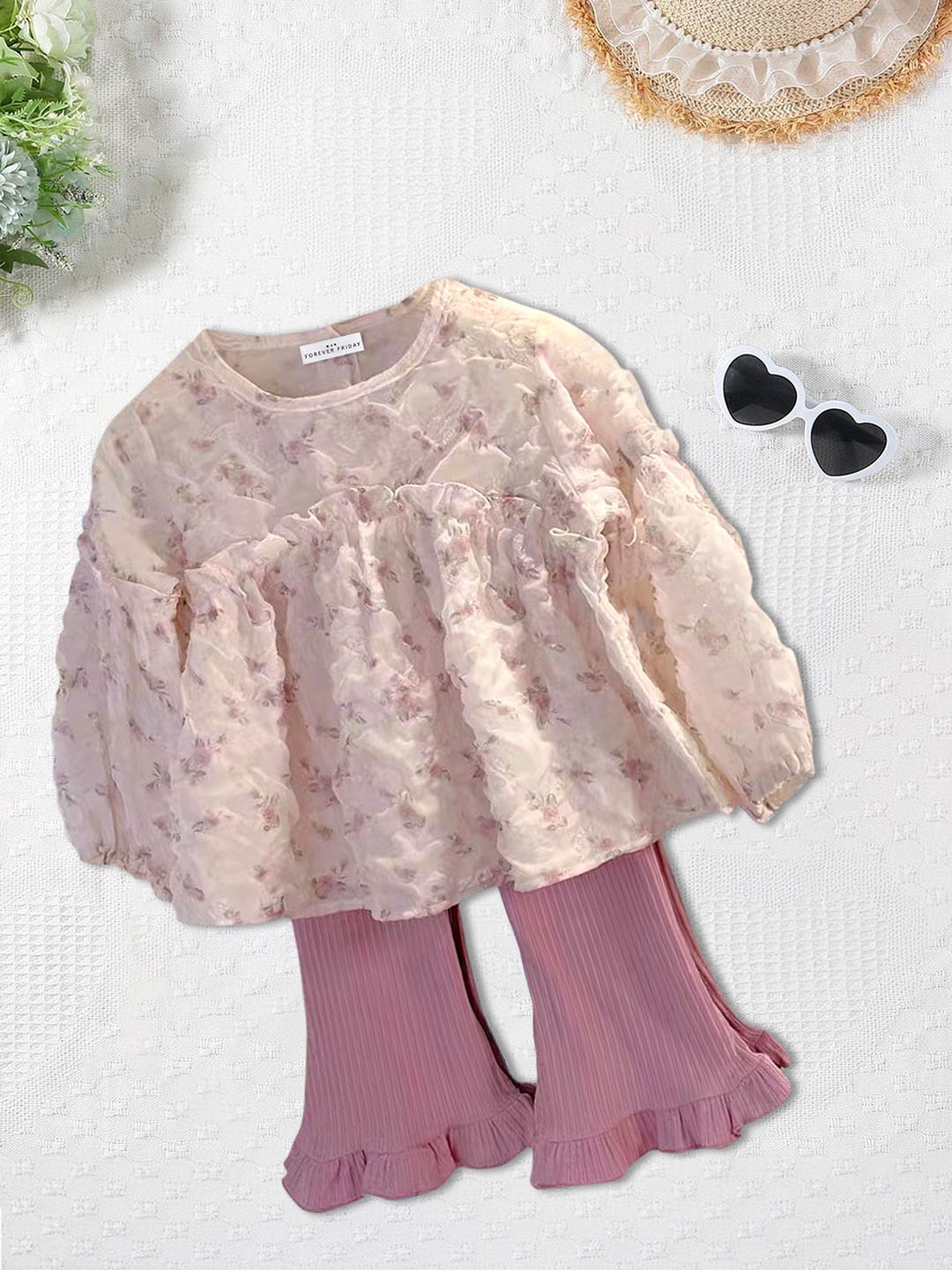 

FOREVER FRIDAY Girls Printed Top with Leggings, Pink