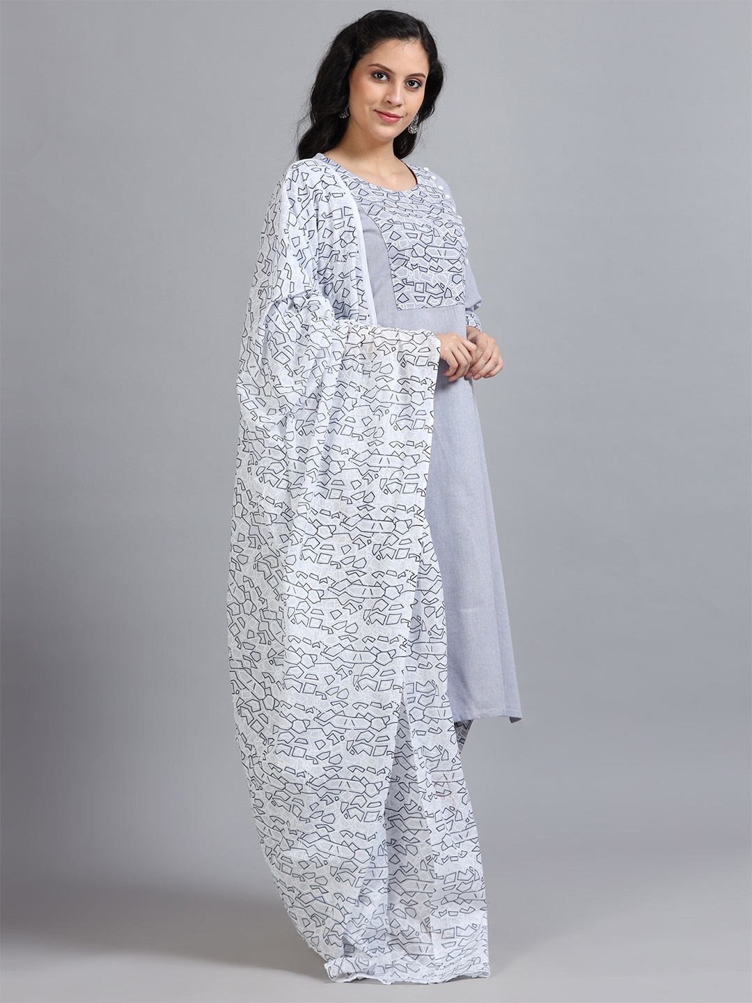 

Marcia Women Printed Regular Pure Cotton Kurta with Trousers & With Dupatta, Grey