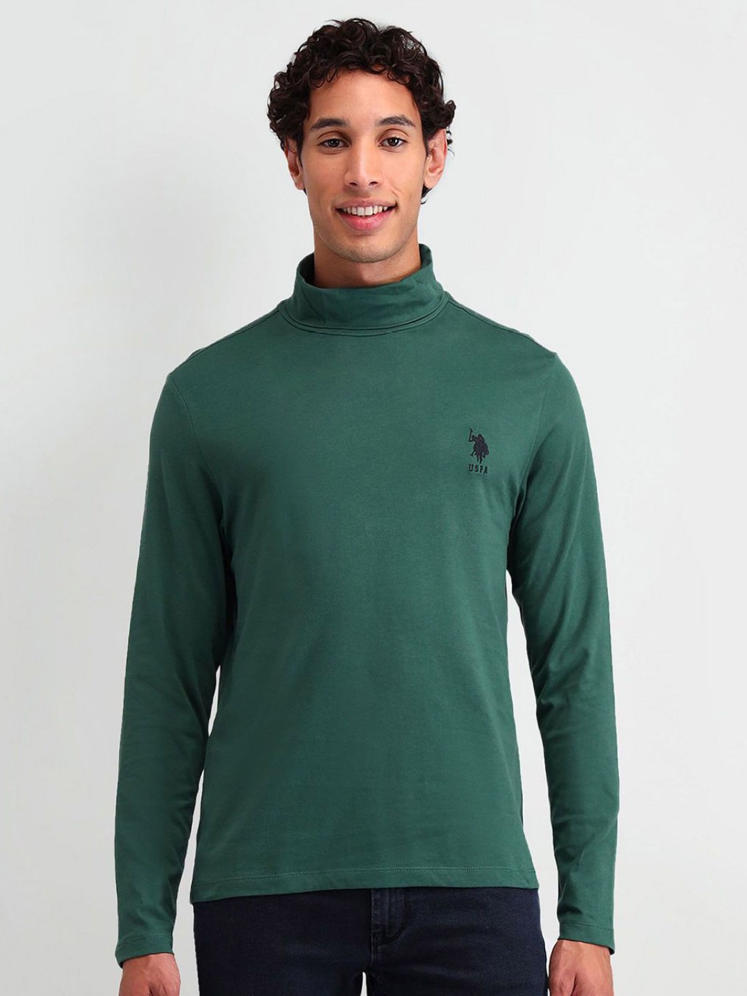 

U.S. Polo Assn. Denim Co. Men Solid Turtle Neck Cotton Slim Fit T-shirt, Green