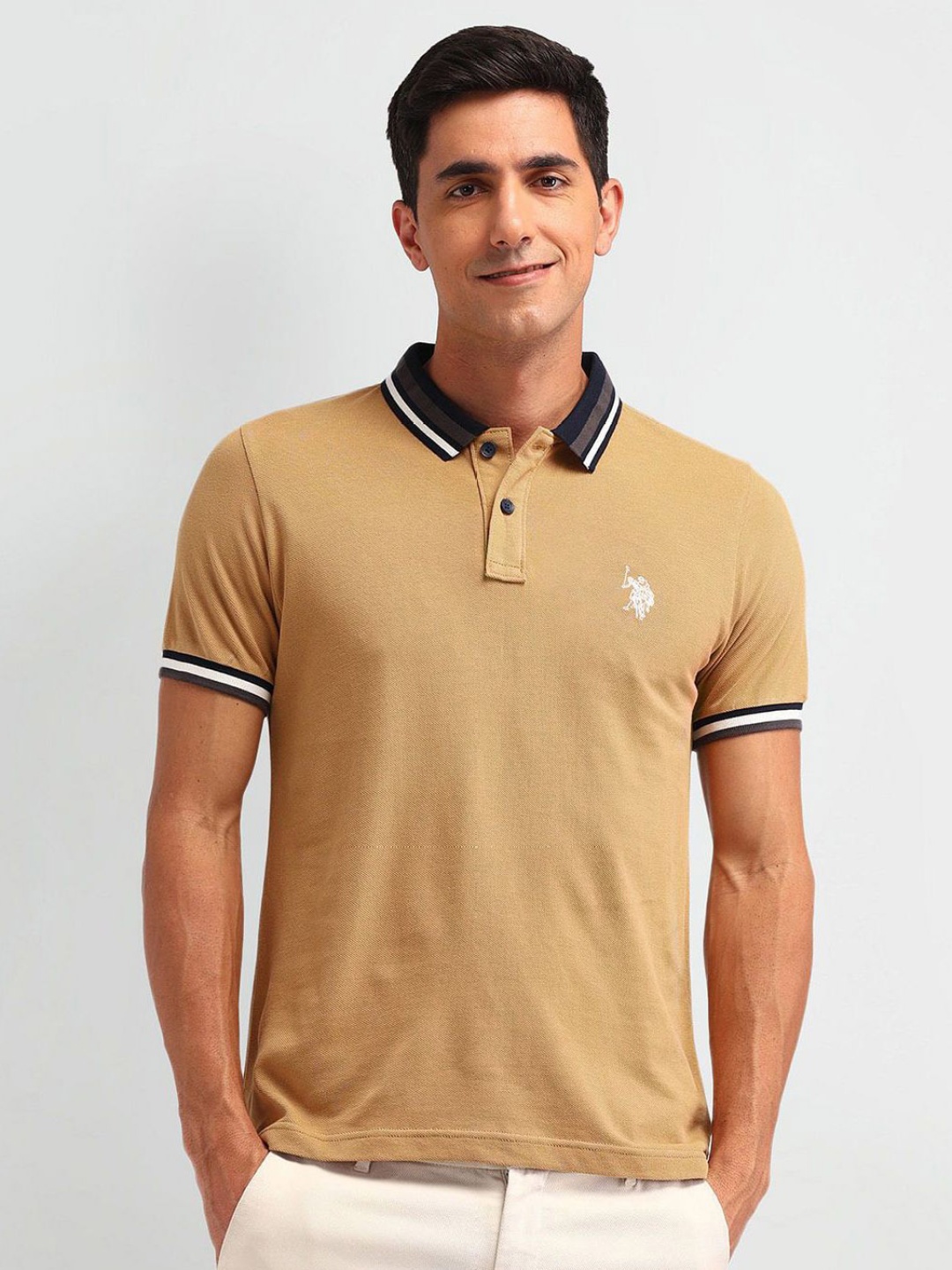 

U.S. Polo Assn. Denim Co. Men Solid Polo Collar Cotton Slim Fit T-shirt, Brown