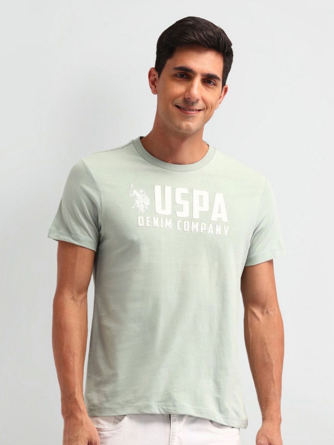 

U.S. Polo Assn. Denim Co. Men Typography Printed Round Neck Cotton Slim Fit T-shirt, Grey