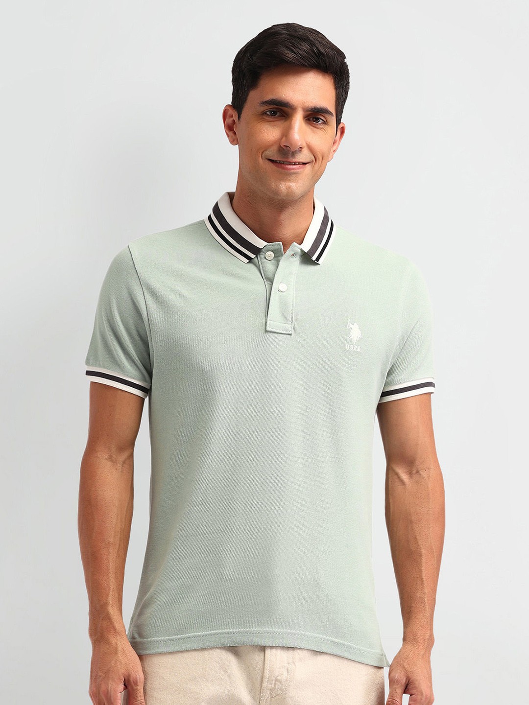 

U.S. Polo Assn. Denim Co. Men Solid Polo Collar Cotton Slim Fit T-shirt, Green