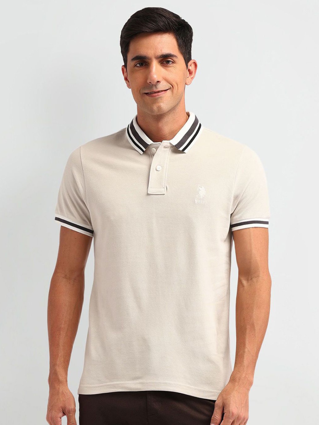 

U.S. Polo Assn. Denim Co. Men Solid Polo Collar Cotton Slim Fit T-shirt, Beige