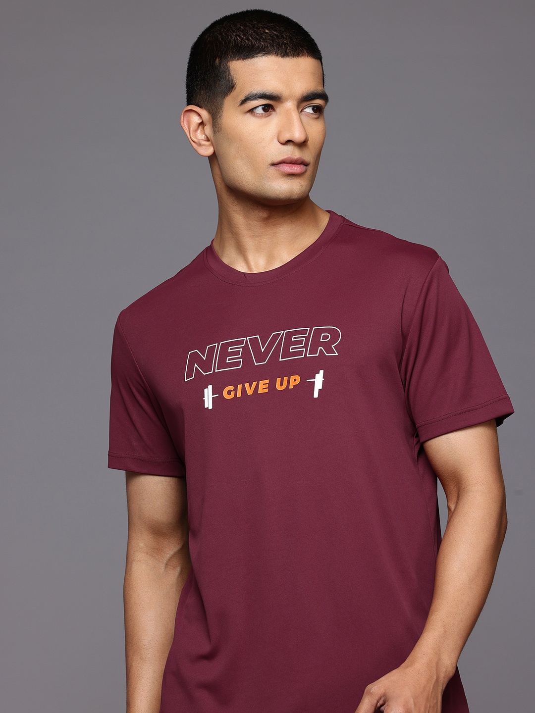 

HRX by Hrithik Roshan Typography Printed Rapid-Dry Training T-shirt, Maroon