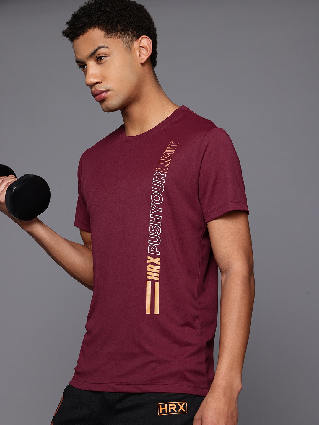 

HRX by Hrithik Roshan Typography Printed Rapid-Dry Training T-shirt, Maroon