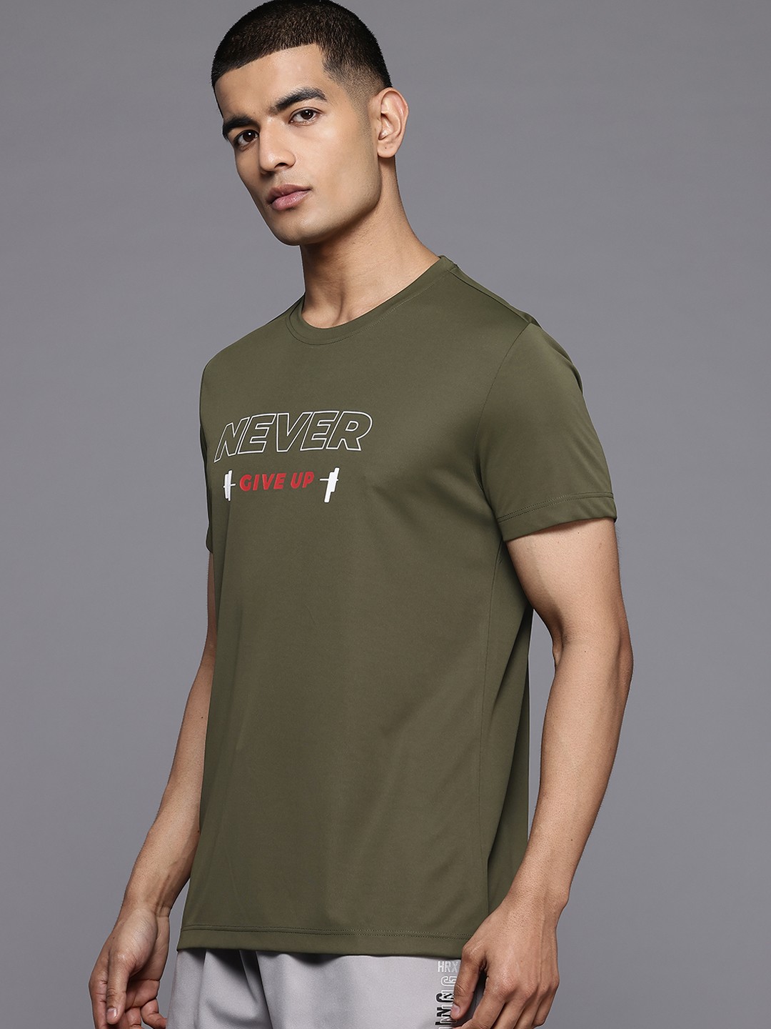 

HRX by Hrithik Roshan Rapid-Dry Typography Print Training T-shirt with Reflected Detail, Olive