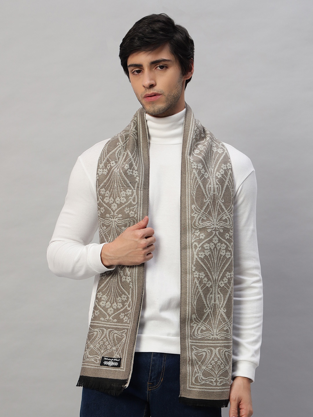 

HANDICRAFT PALACE Men Self Design Merino Wool Mufflers, Beige