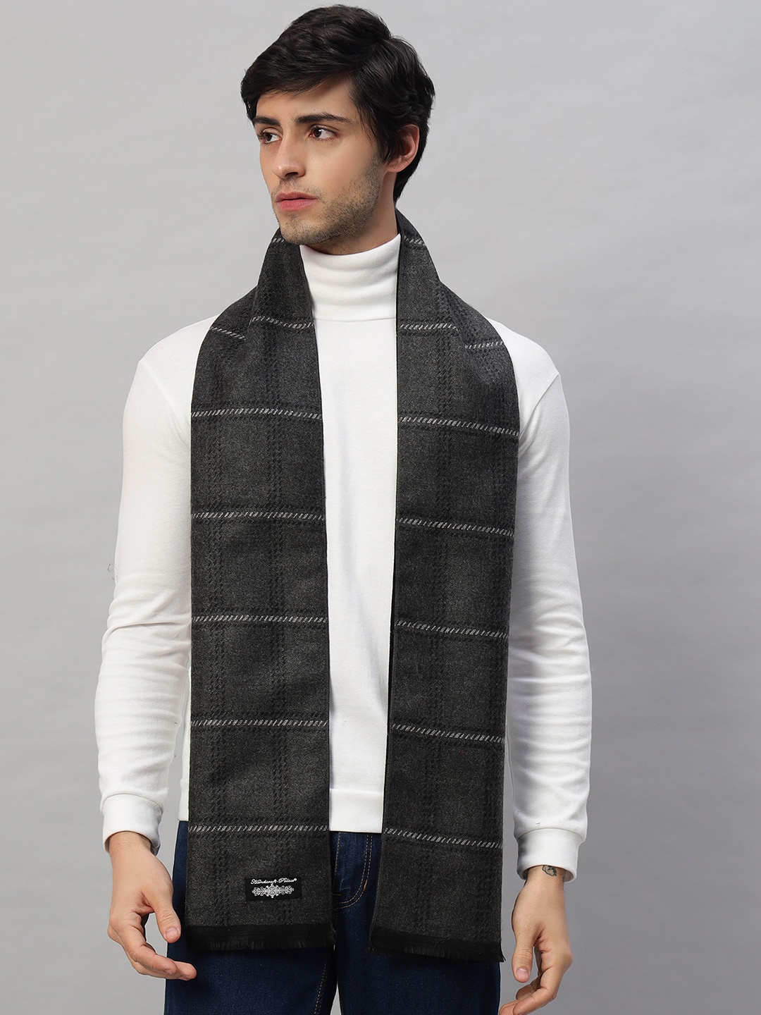 

HANDICRAFT PALACE Men Checked Merino Wool Mufflers, Grey