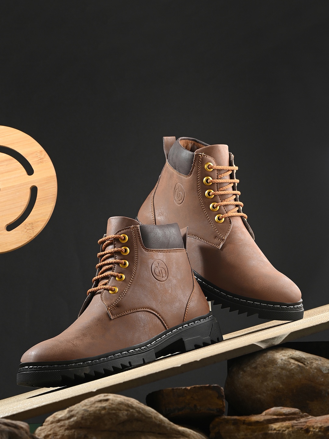 

Azzaro Black Men Synthetic Mid-Top Round Toe Formal Biker Boots, Tan