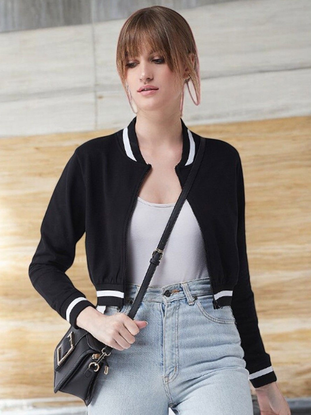 

DressBerry Women Crop Denim Jacket, Black