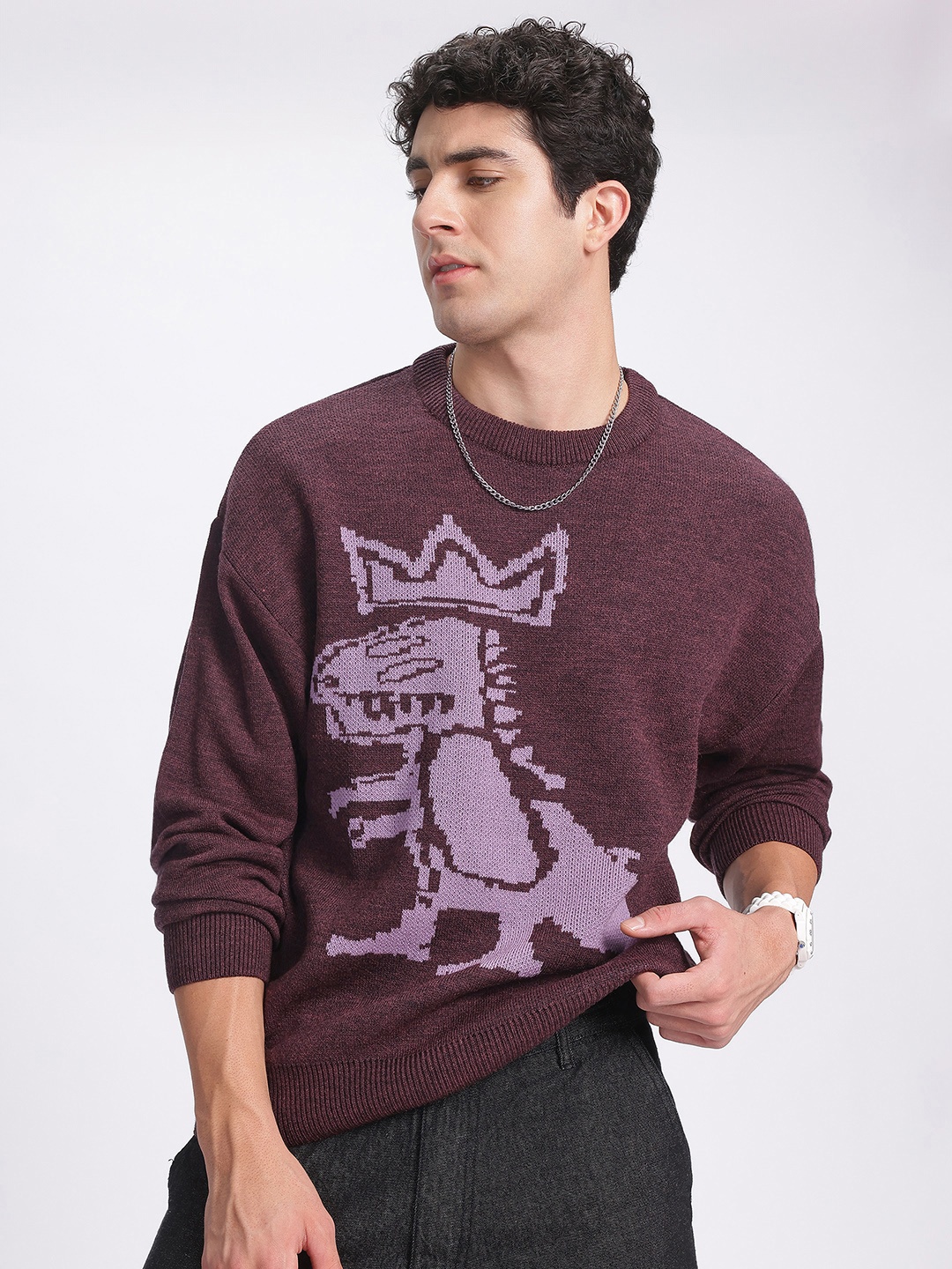 

glitchez Urban Dreamer Graphic Oversized Pullover, Burgundy