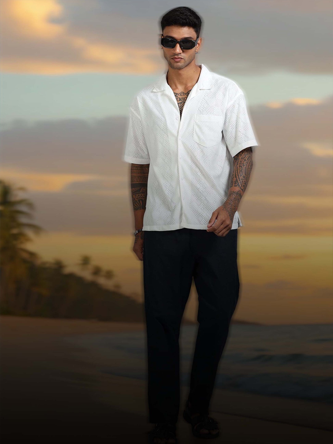 

HOUSE OF MAHNOTS Men Classic Opaque Casual Shirt, White